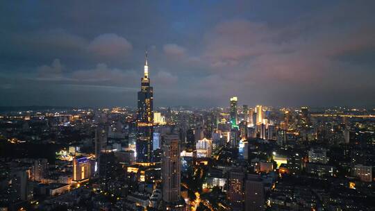 南京市紫峰大厦城市环境夜景航拍