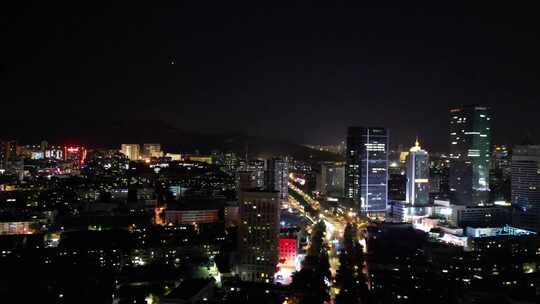 航拍山东济南老城区城市夜景