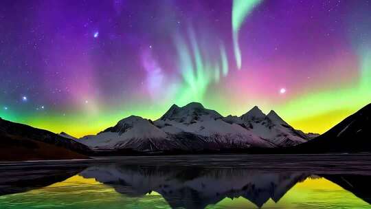 雪山极光夜空全景