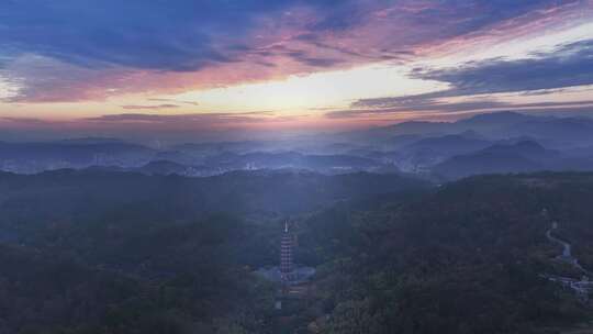 新昌大佛寺栖光净寺万佛塔日出航拍