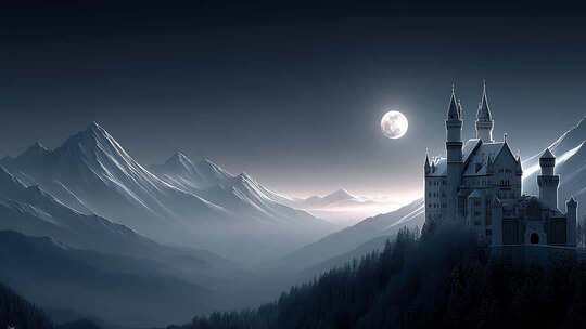 月光倾洒下的新天鹅堡静谧而神秘