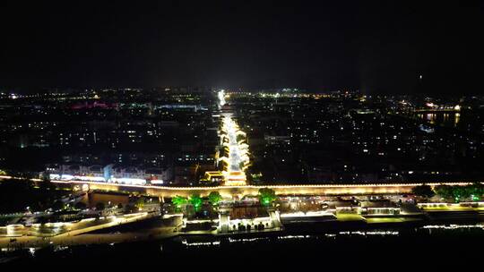 湖北襄阳古城北街夜景航拍视频素材模板下载