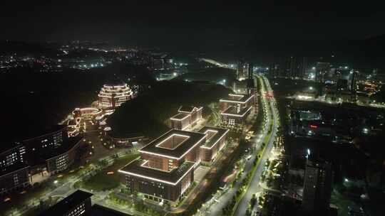 深圳光明校区中山大学夜景航拍学校建筑风光