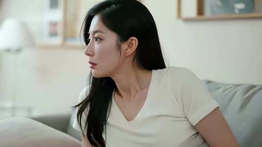 居家女子沙发上的侧坐画面