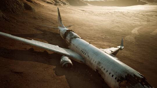 沙漠中被遗弃飞机残骸视频素材模板下载