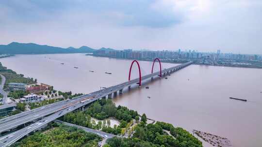 杭州_之江大桥航拍延时003视频素材模板下载