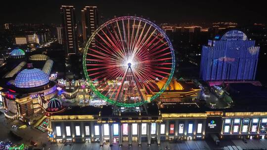 江苏常州江南环球港夜景新北区航拍城市夜晚