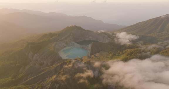 印尼，火山，湖泊，无人机