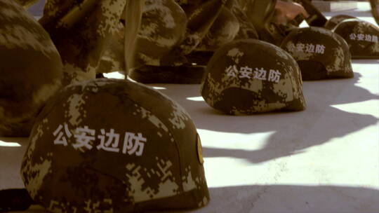 边防战士穿戴头盔迷彩服 细节动作特写 组镜