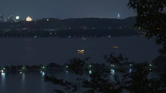 杭州宝石山景区六角亭看西湖夜景视频素材模板下载