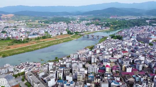 航拍江西永新禾水沿江城建风光