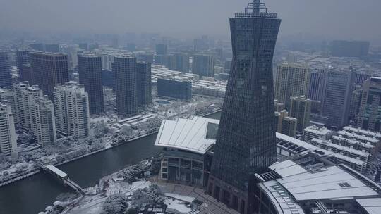 西湖文化广场 雪景 航拍 杭州 运河 3