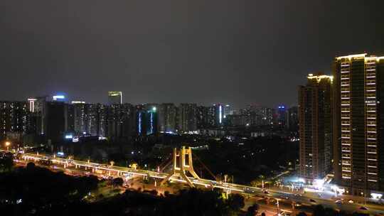 航拍成都蜀都大道迎晖路交通夜景