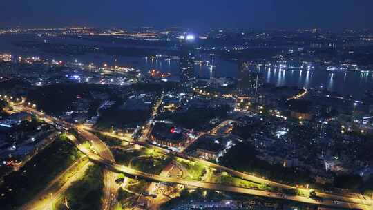 广州黄埔鱼珠三溪夜景航拍