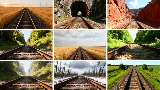 火车视角下的铁路轨道 铁轨延伸风景