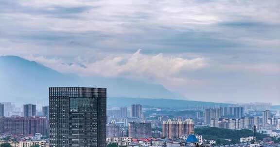 江西省九江城市景观与庐山烟云特写延时