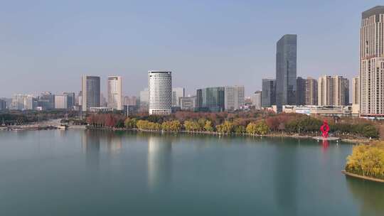 合肥航拍城市天鹅湖冬天景色大景