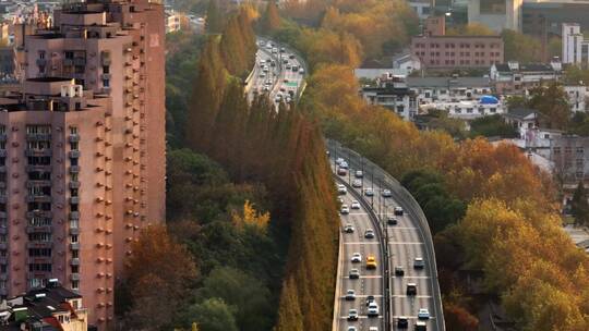 《4K超清》杭州城市车流长焦航拍