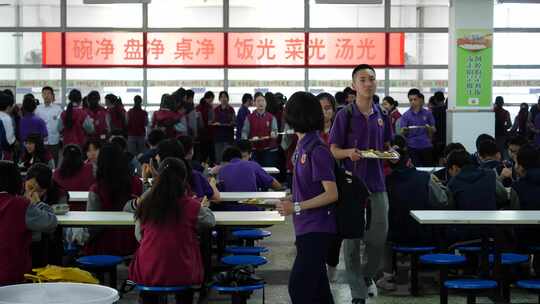 学校食堂学生吃饭就餐视频素材模板下载