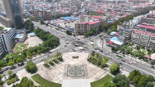 湖北黄洲城市十字交叉路口交通航拍