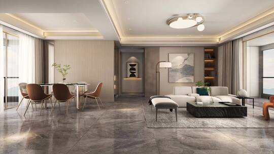 轻奢客厅餐厅室内装修三维动画