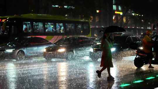 城市雨夜城市雨天夜晚街景