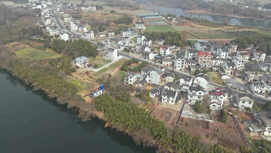 航拍安徽皖南村庄龙湾村风景