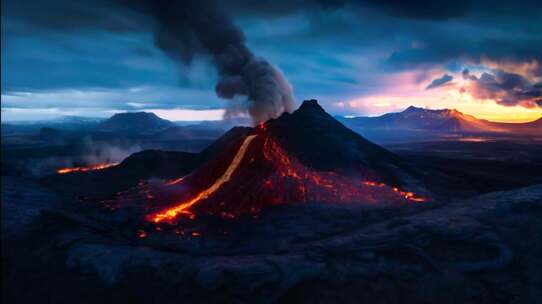 AI火山喷发火山爆发岩浆熔岩末日