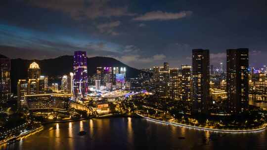 深圳南山蛇口海上世界夜景航拍延时视频素材模板下载