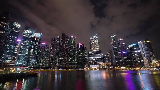 夜晚的新加坡金融区景观视频素材模板下载
