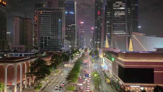 深圳福田区福田街道福华路航拍夜晚夜景车辆