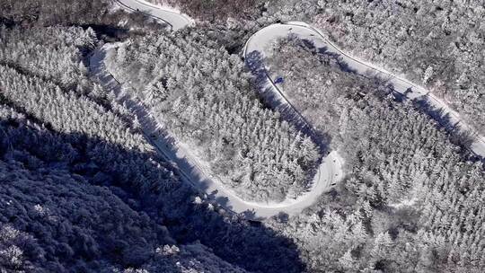 陕西秦岭分水岭雾凇冰挂雪景