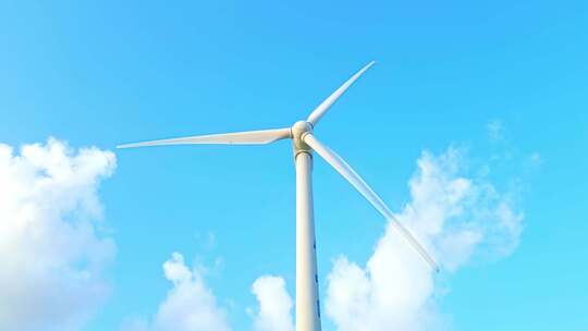 海南文昌木兰湾蓝天下的新能源风力发电机