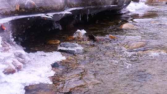 初春 冰雪融化 解冻 冰层 流水 融冰 河流