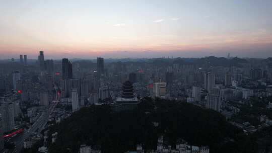 贵阳东山寺晚霞夜幕降临航拍