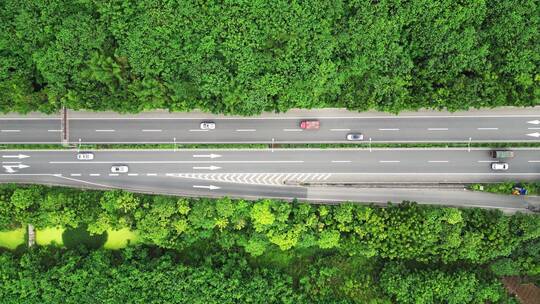 生态绿化城市公路车流航拍