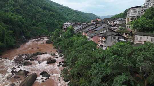 贵州遵义大同古镇赤水河畔古村落风光航拍