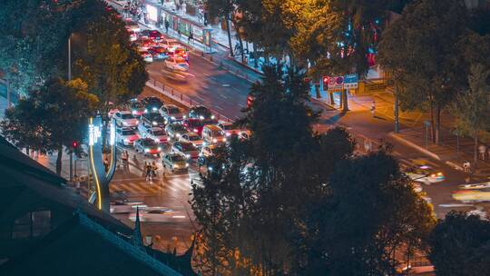 成都夜景车流_大慈寺_车来车往_夜景延时视频素材模板下载