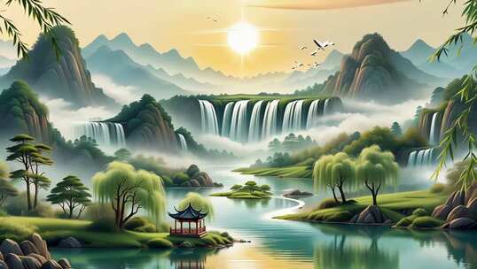 中式山水风景动画素材