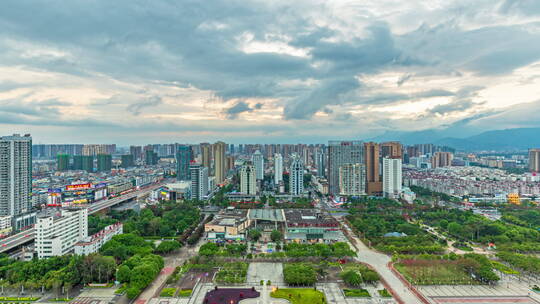 广西贵港新世纪广场晚霞延时