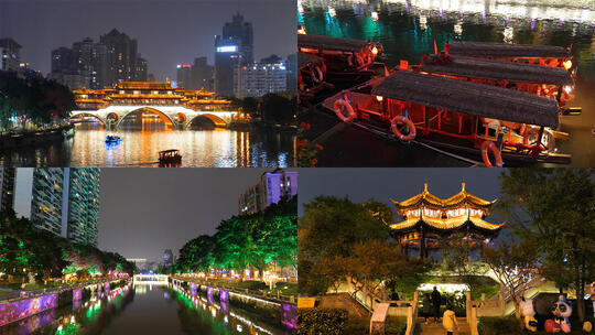 四川省成都市锦江夜景，夜游锦江高清在线视频素材下载