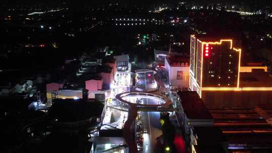 夜市摊宵夜美食摊夜景人流航拍