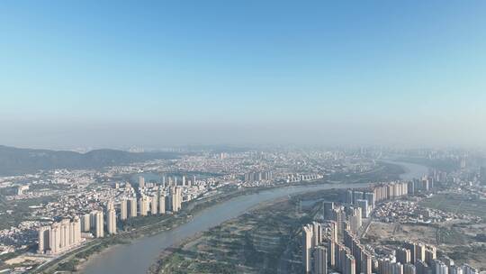 泉州市区大景航拍城市自然风光风景河流经济