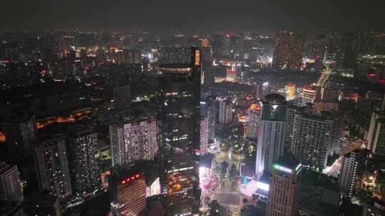 广西南宁地王大厦金湖广场地标夜景航拍