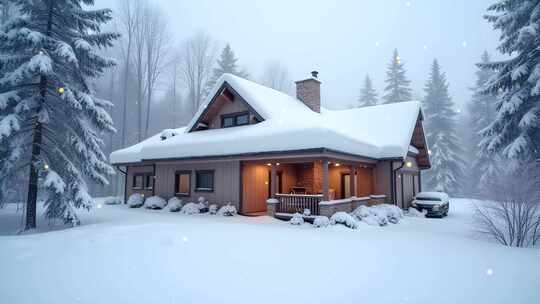 冬季雪屋雪景4k舞台粒子活动背景