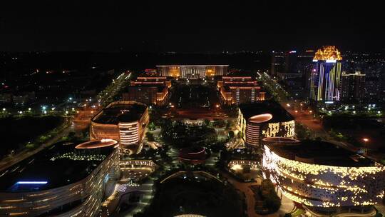 泉州市政府泉州图书馆夜景航拍泉州东海夜景