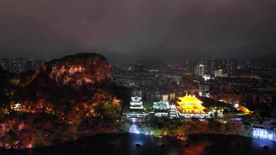 航拍广西柳州文庙夜景