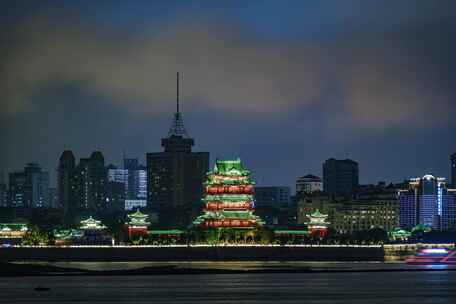 南昌城市天际线风光赣江滕王阁夜景江景延时