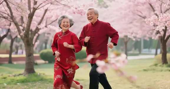 老人笑脸幸福运动浪漫夕阳红