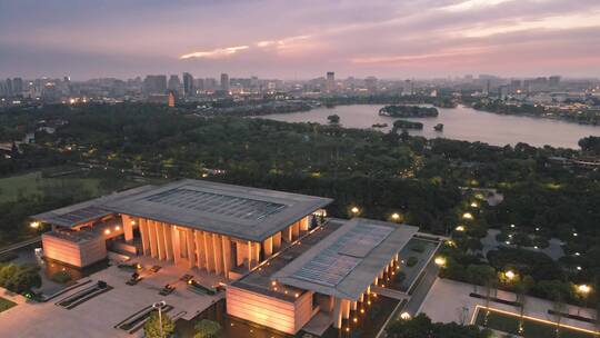 嘉兴南湖革命纪念馆夜景航拍